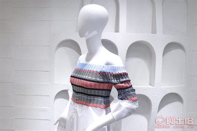 【2017明星同款時尚氣質露肩一字領撞色條紋針織拼接襯衫裙】深圳市寶安區沙井艾美妮安服飾廠 - 產品庫